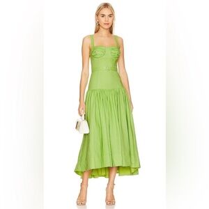 Nicholas Drenica Drop Waist Corset Midi Dress in Limelight green size 0